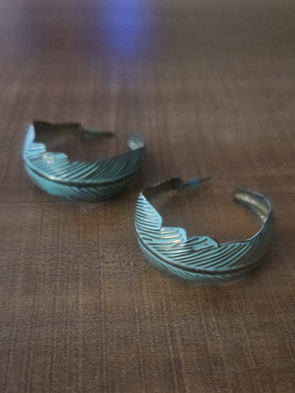 Feather-Textured Turquoise Hoop Earrings